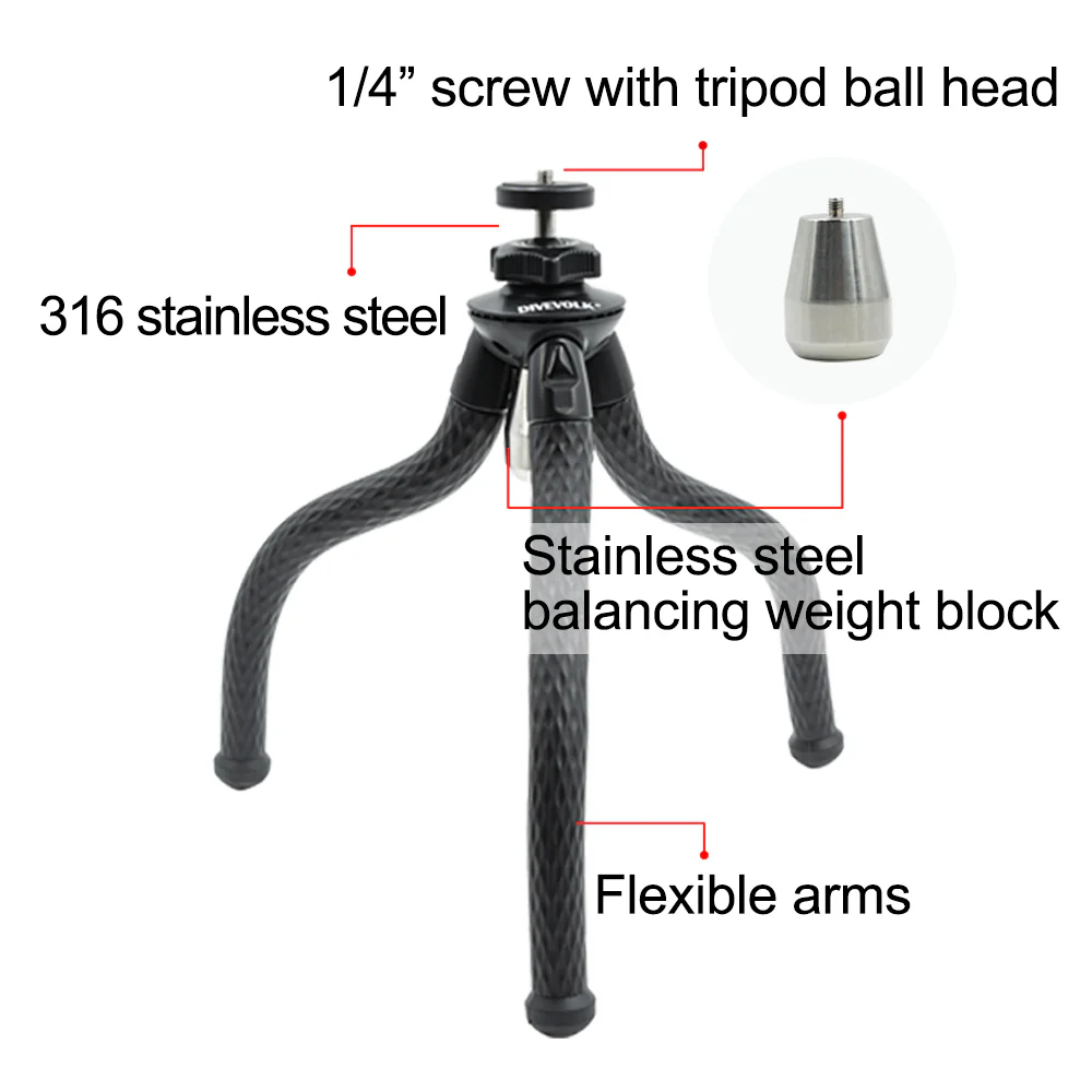 Underwater Flexible Tripod for smartphone underwater housing, Addroid and iPhone diving phone case, compact camera, action camera - Image 4