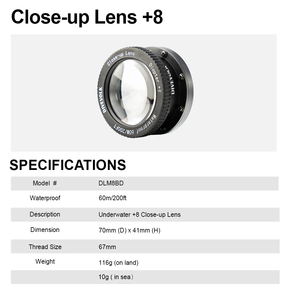 Underwater +8 Close-up Lens, Optical Wet Lens for Seatouch 4 max  housing and camera - Image 6
