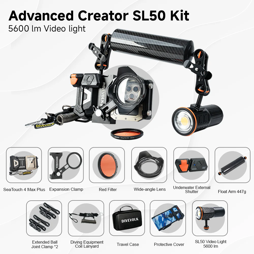 DIVEVOLK SeaTouch 4 MAX PLUS Underwater Housing Advanced Creator Kit including Float Arm and 5600 or 12000 Lumen dive light, dive housing, waterproof phone case - Image 10