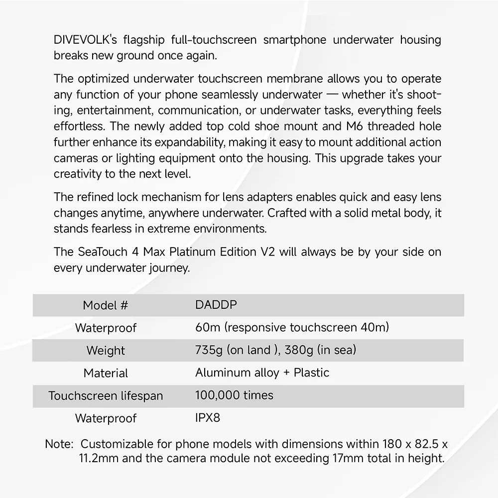 DIVEVOLK SeaTouch 4 Max Platinum Underwater Touchscreen Housing for Smartphone - Image 9
