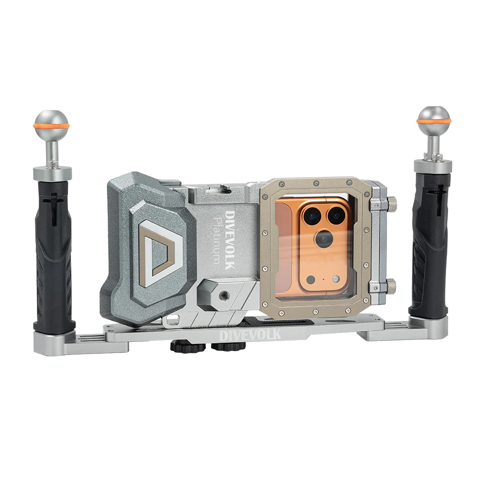 DIVEVOLK Dual Handle Tray for smartphone underwater housing, compact camera housing, action camera, Gopro, DJI Action, Insta360 - Image 13