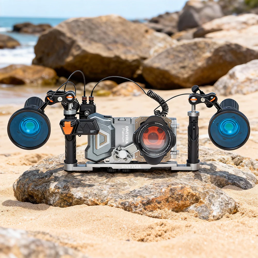 DIVEVOLK Dual Handle Tray for smartphone underwater housing, compact camera housing, action camera, Gopro, DJI Action, Insta360 - Image 5