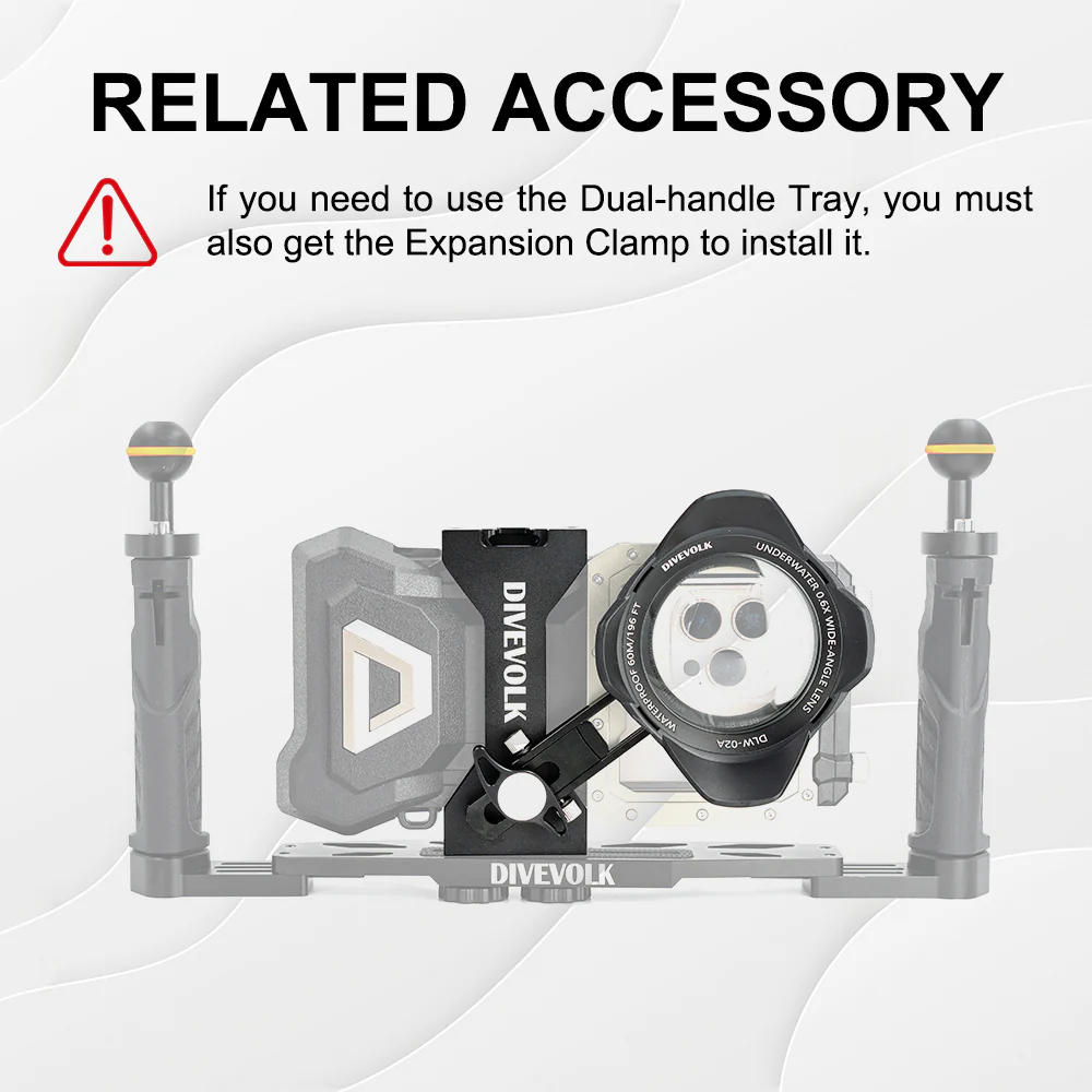 DIVEVOLK Dual Handle Tray for smartphone underwater housing, compact camera housing, action camera, Gopro, DJI Action, Insta360 - Image 7