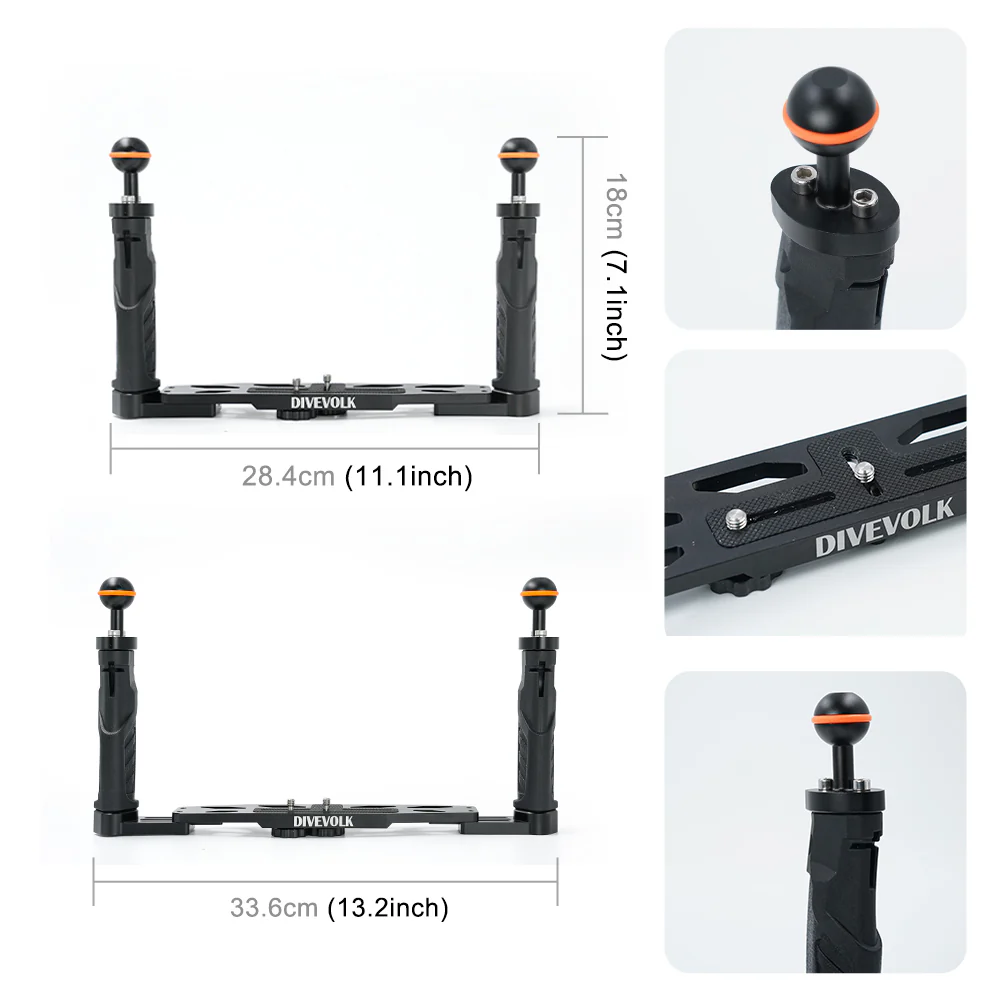 DIVEVOLK Dual Handle Tray for smartphone underwater housing, compact camera housing, action camera, Gopro, DJI Action, Insta360 - Image 8