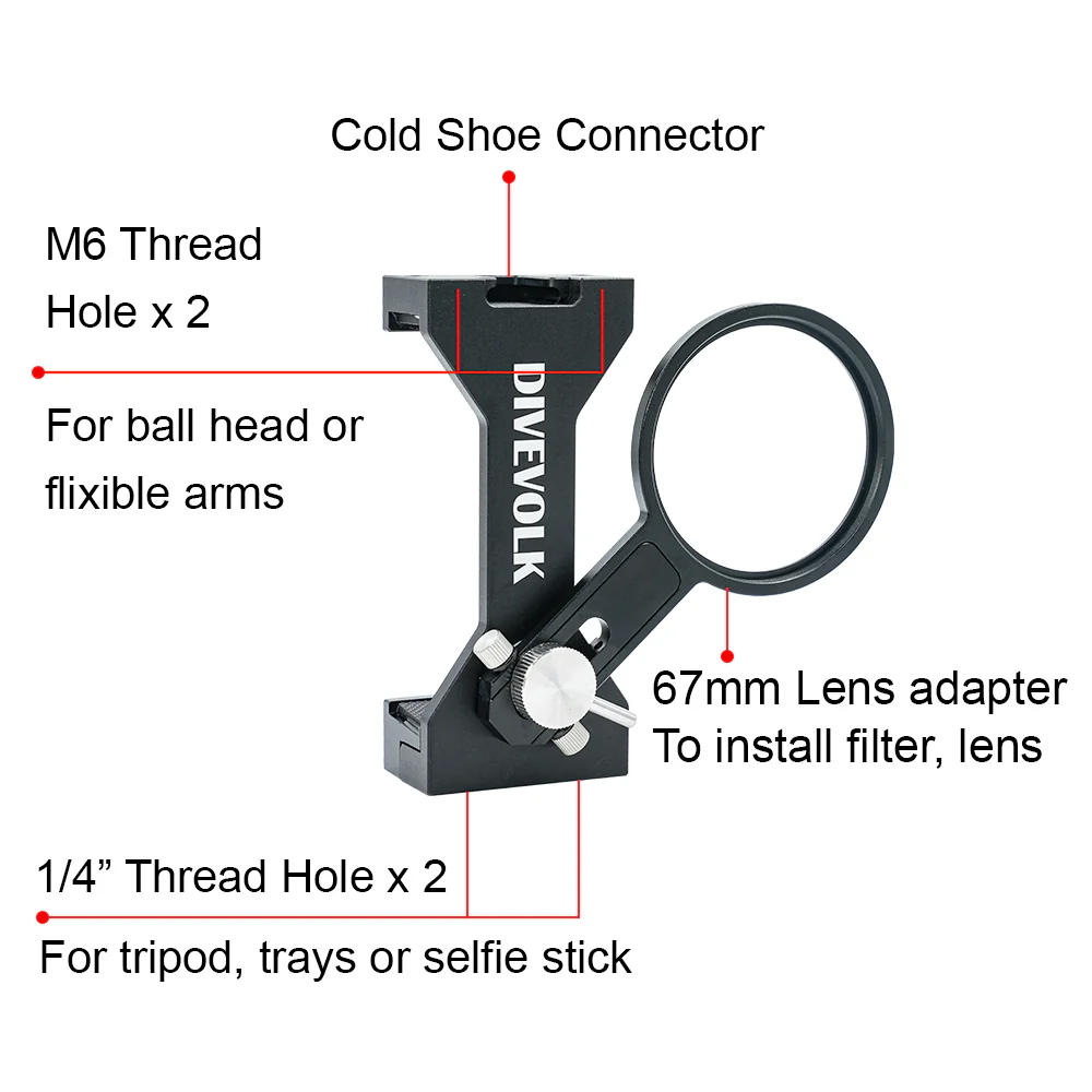 Divevolk Seatouch 4 Max Plus Expansion Clamp with 67mm adapters arm for underwater photography - Image 3